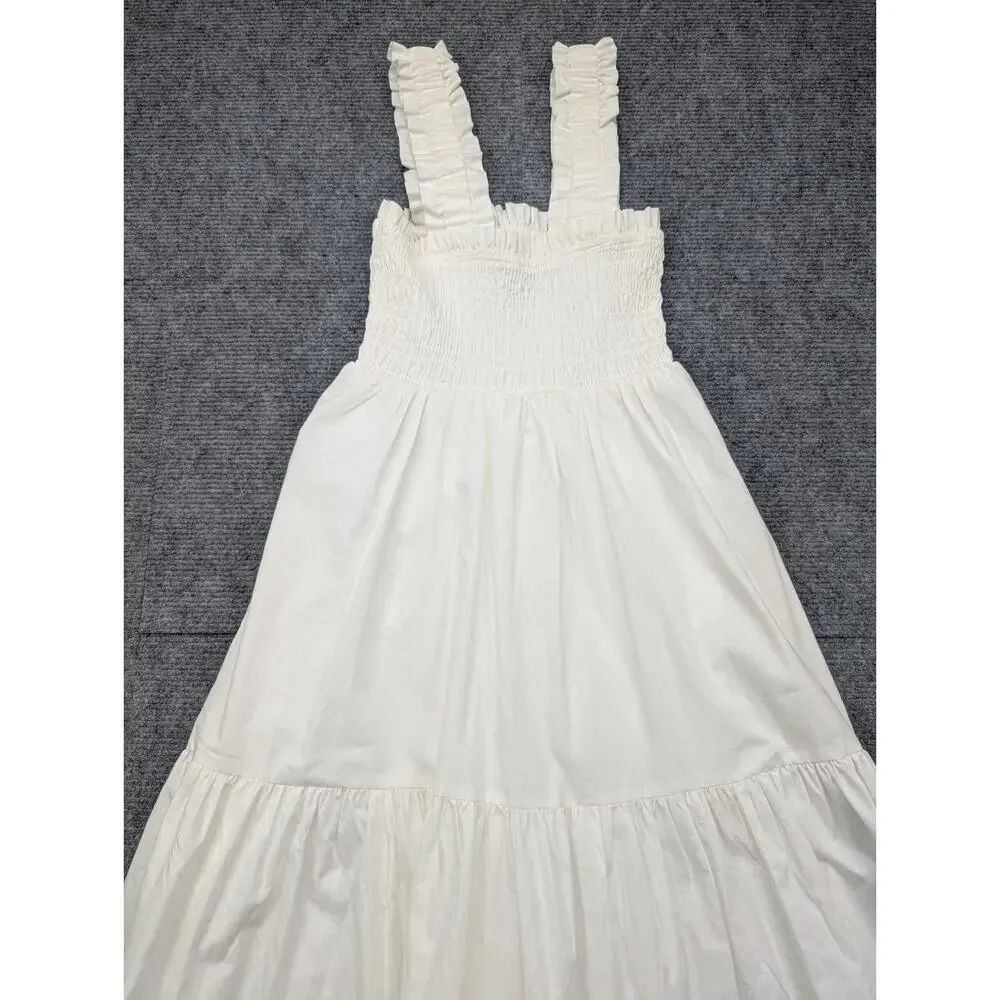 Abercrombie & Fitch Smocked Maxi Dress Womens XS Petite White Tiered Minimalist